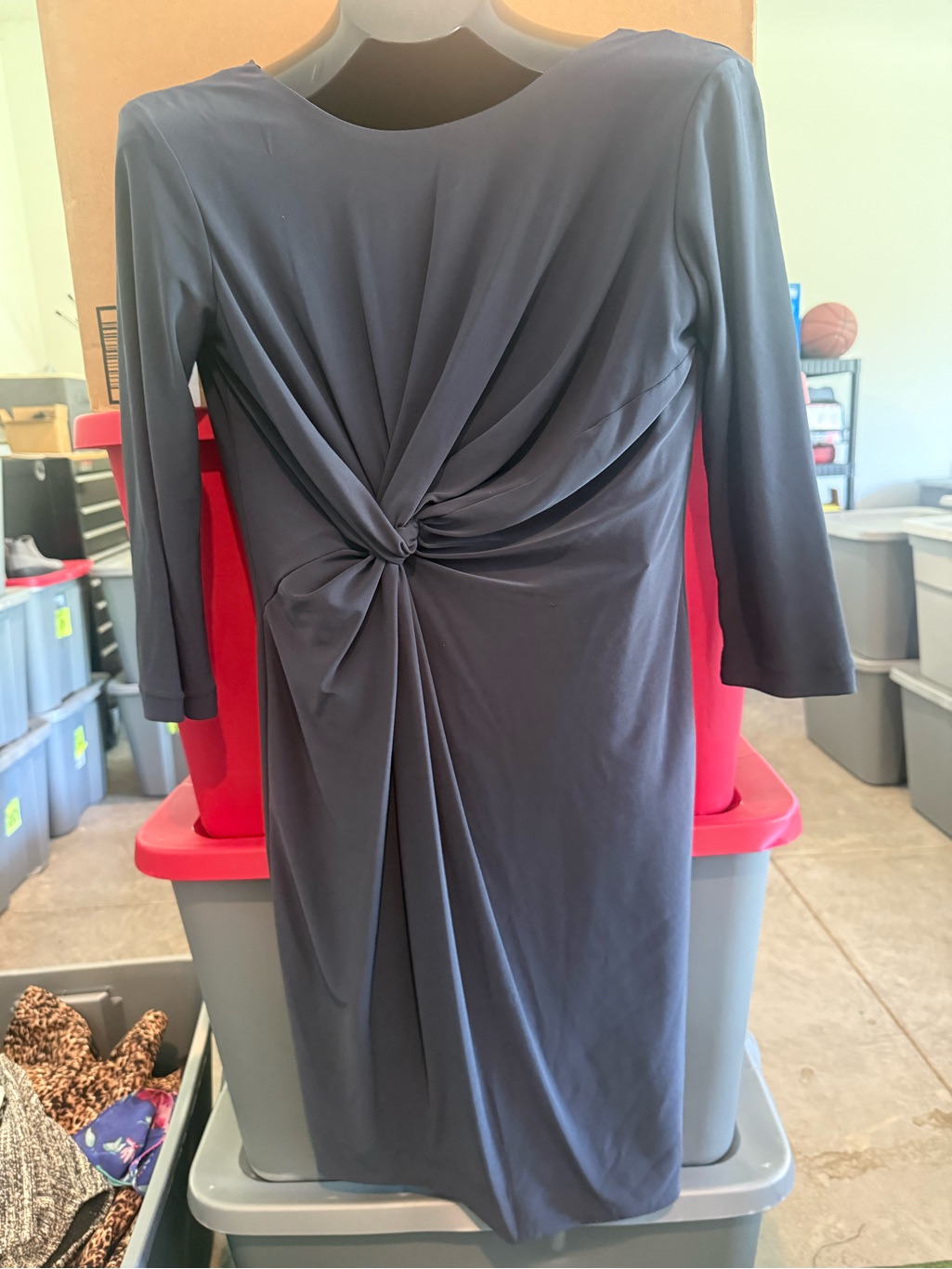 Knot-Front Sheath Dress In Charcoal Gray/Blue Mp21
